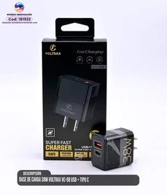 Base de Carga 38W Voltrax USB + Tipo C