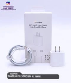 Cargador 35W Tipo C a Tipo C 16 PRO MAX SIN MARCA