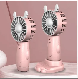 VENTILADOR DE MANO GATO CON BASE ROSADO