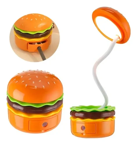 LAMPARA CON LUZ LED HAMBURGUESA RECARGABLE Y SACAPUNTA