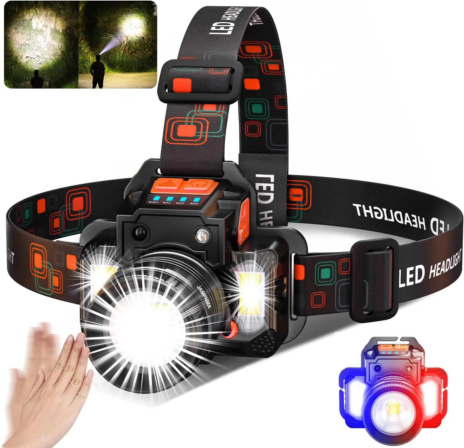 LINTERNA PARA CABEZA CON SENSOR DE INDUCCIÓN Y LUZ LED RECARGABL